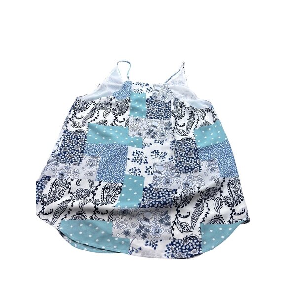 Loft Outlet Womens Sleeveless Patchwork Tank Top S Polyester Blue & White - Picture 10 of 10